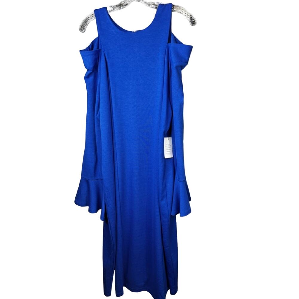 Eloquii Blue Long Bell Sleeve Cold Shoulder Dress Plus Size 20